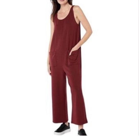 Madewell MWL Superbrushed Pull-On Jumpsuit Wide Leg Pockets Burgundy Size Small - Picture 10 of 10